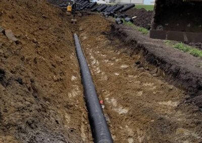 Main tile is being installed with proper support from our spoon on the excavator.
